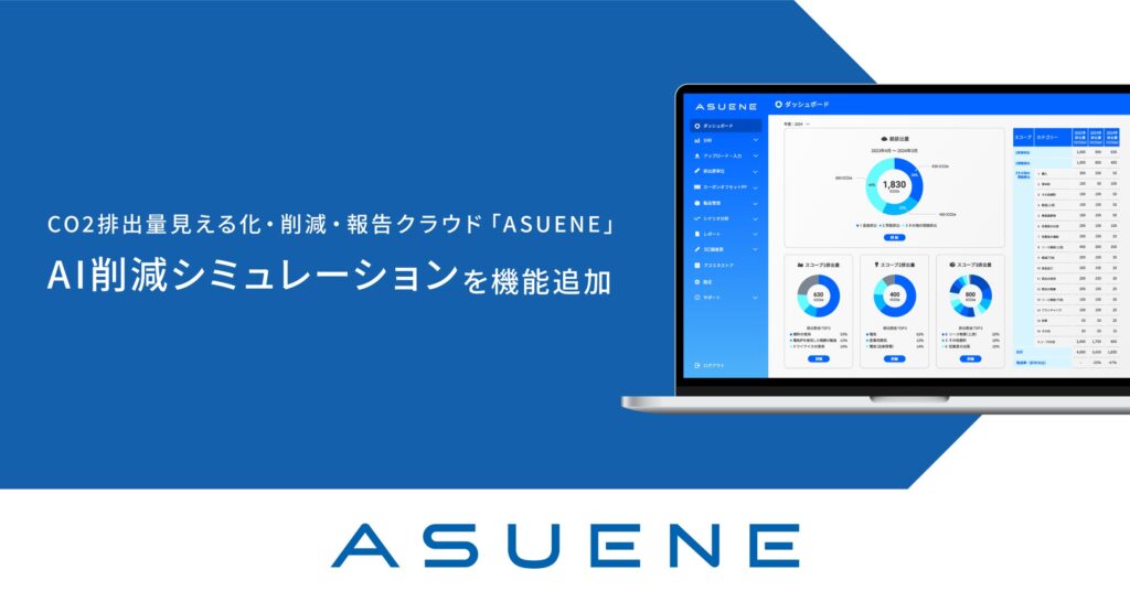 アスエネ、CO2排出量見える化・削減・報告クラウド「ASUENE」に「生成AI削減シミュレーション」オプション機能を提供