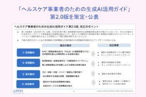 ヘルスケア領域に特化した生成AI活用のガイドラインを改訂「ヘルスケア事業者のための生成AI活用ガイド」第2.0版