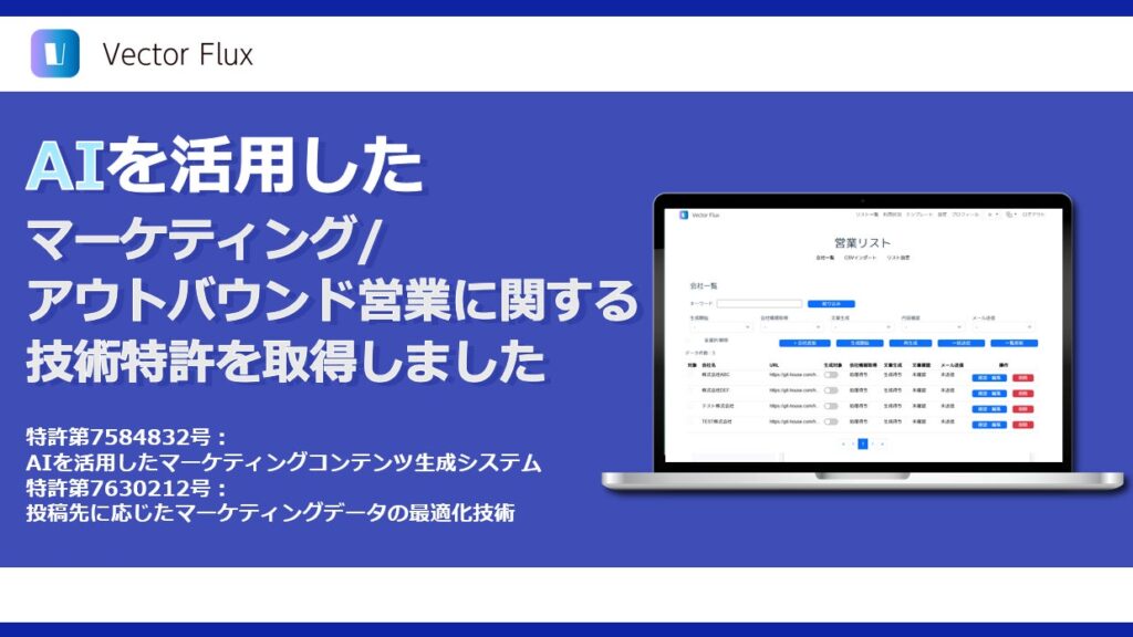 GitHouseが独自生成AIサービス「VectorFlux」マーケティング/アウトバウンド営業に関する技術特許を取得