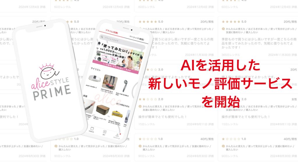 定額制シェアリングサービス「アリスプライム」、AIを活用した新しいモノ評価サービスを開始