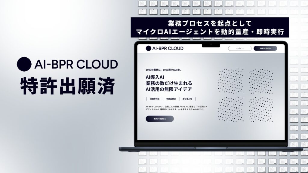 AI-BPR CLOUD、数千業務に個別最適化したマイクロAIエージェントの動的量産・即時実行技術の特許を出願