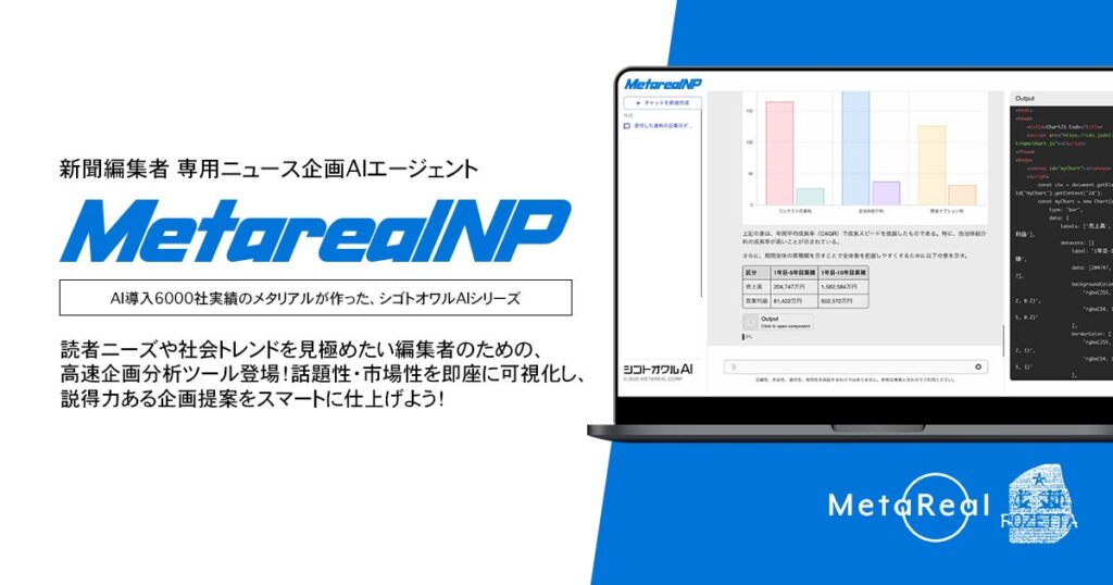 【メタリアル・グループ】新聞編集者専用ニュース企画AI エージェント「Metareal ニュースペーパー（Metareal NP）」5/7 提供開始