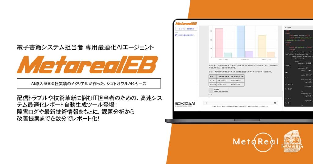 【メタリアル・グループ】電子書籍配信システム最適化レポート作成AIエージェント「Metareal イーブック(Metareal EB)」6/10提供開始