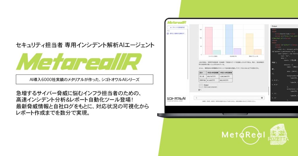 【メタリアル・グループ】セキュリティインシデント解析レポート作成AIエージェント「Metareal インシデントレスポンス(Metareal IR)」6/23提供開始