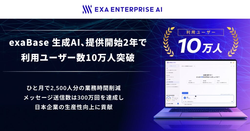 exaBase 生成AI、提供開始2年で利用ユーザー数10万人突破