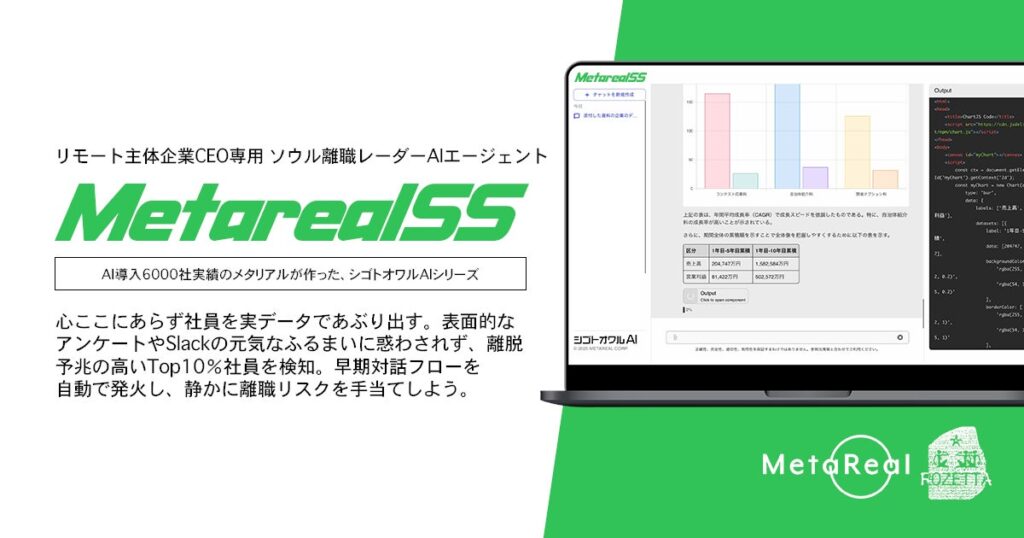 【メタリアル・グループ】ソウル離職レーダーAIエージェント「Metareal ソウルステイ(Metareal SS)」7/10提供開始