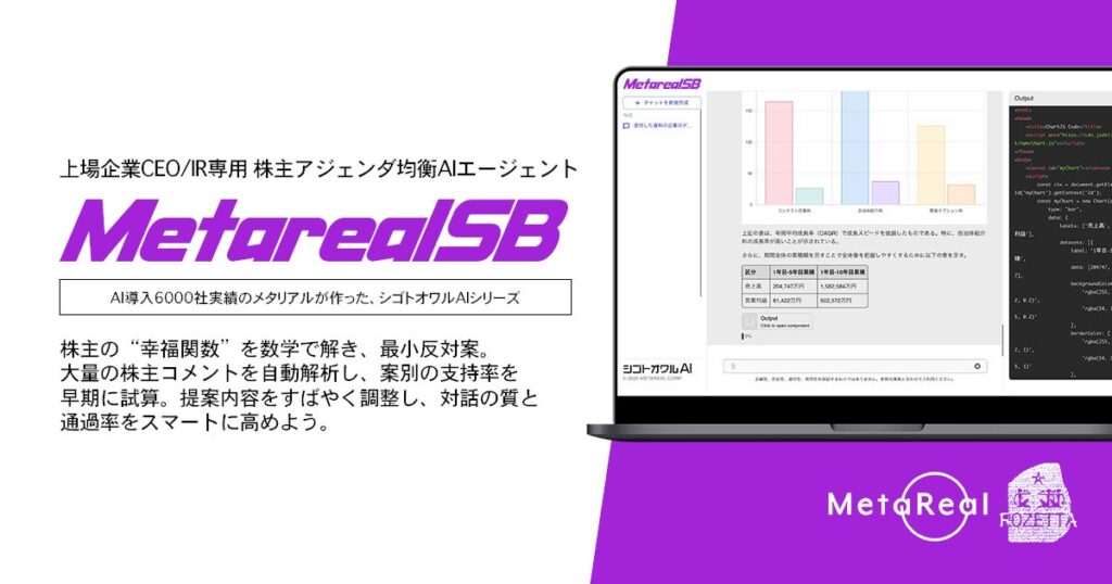 【メタリアル・グループ】株主アジェンダ均衡AIエージェント「Metareal シェアバランサー(Metareal SB)」7/11提供開始