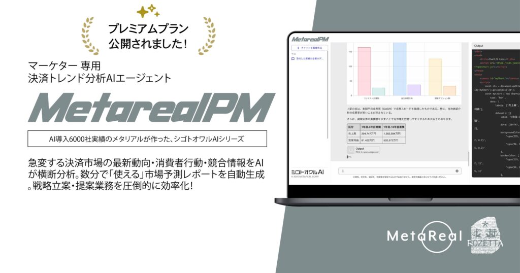 決済市場の常識を刷新するAI分析「Metareal ペイメント(Metareal PM)」プレミアムプラン7/14提供開始