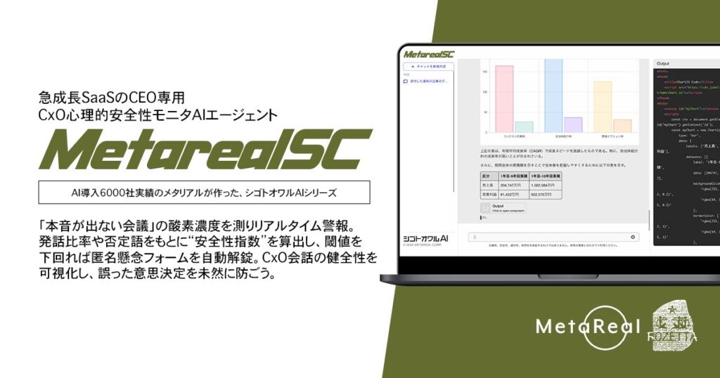【メタリアル・グループ】CxO心理的安全性モニタAIエージェント「Metareal セーフCxO (Metareal SC)」7/18提供開始