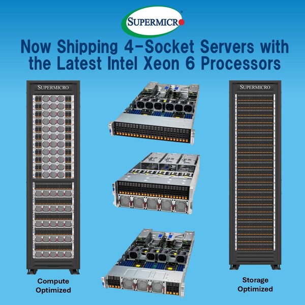 Supermicro、Intel Xeon 6プロセッサをベースにした、要求の厳しいエンタープライズ、データベース、ミッションクリティカルなワークロード向けの高性能4ソケットX14サーバの出荷を開始