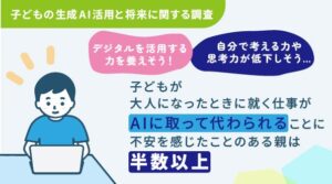 【子どもの生成AI活用と将来に関する調査】子どもが大人になったときに就く仕事がAIに取って代わられることに不安を感じた親は半数以上　AI時代、子どもに発想力や思考力を身に付けてほしいと思う親は8割以上