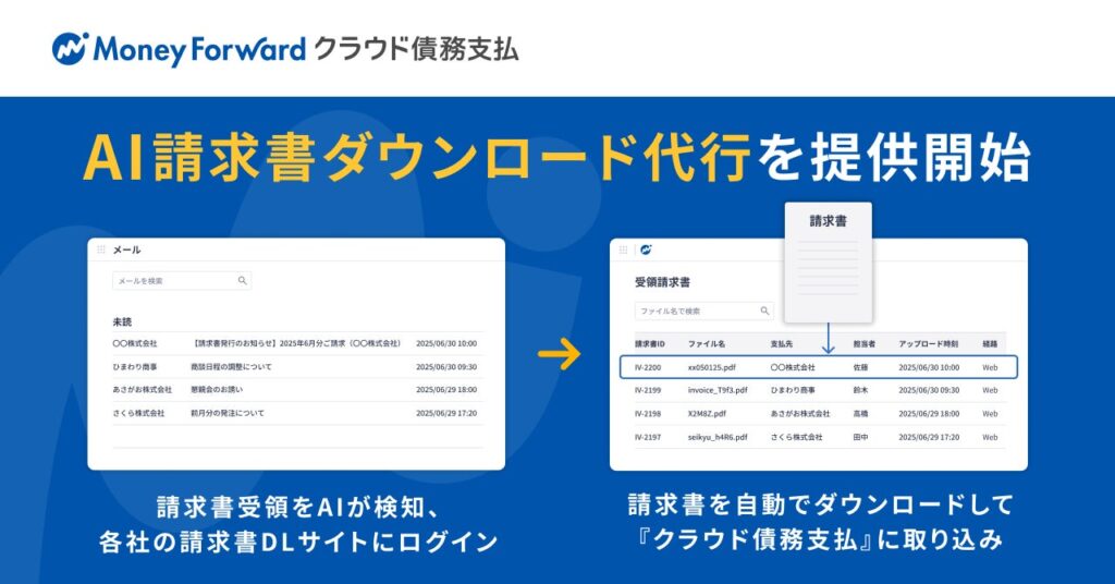 『マネーフォワード クラウド債務支払』、「AI請求書ダウンロード代行」を提供開始