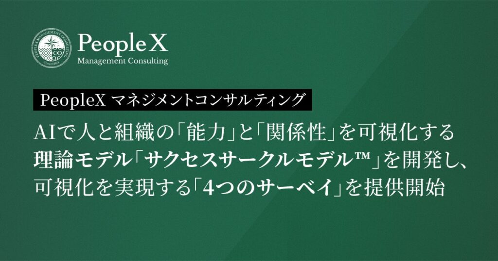 PeopleX マネジメントコンサルティング、AIで人と組織の「能力」と「関係性」を可視化する理論モデル「サクセスサークルモデル™」を開発し、可視化を実現する「4つのサーベイ」を提供開始