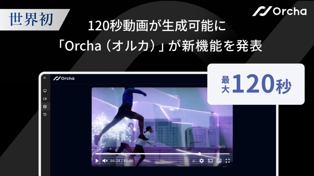 世界初(※1) 120秒動画が生成可能に。マルチAIエージェント「Orcha（オルカ）」、AI Videoの新機能を発表