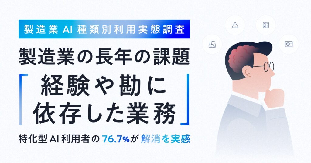 製造業AI種類別利用実態調査　製造業の長年の課題「経験や勘に依存した業務」特化型AI利用者の76.7%が解消を実感