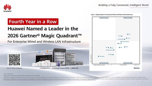 Huawei、4年連続で「2026年 Gartner® マジック・クアドラント™」のエンタープライズ向け有線・無線LANインフラストラクチャのリーダーに選出