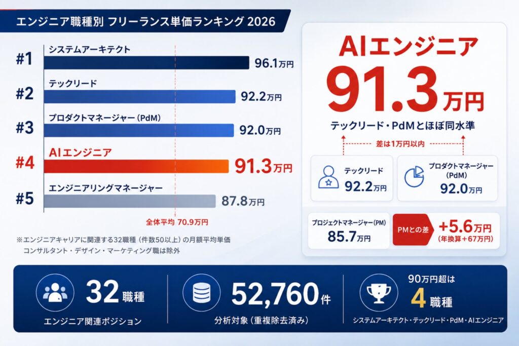 「AI」がつくだけでテックリードと同水準。エンジニア職種別フリーランス単価ランキング2026年版