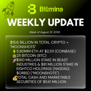 Bitmine Immersion Technologies (BMNR) Công Bố Lượng ETH Nắm Giữ Đạt 5,90 Triệu Token, Đưa Tổng Tài Sản Tiền Mã Hóa và Tiền Mặt Lên Mức 15,6 Tỷ USD