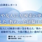 【独自調査】家族・友人とAI検索の使い方を教え合った人は約8割経験率76.8%・今後の意向74.8%。一度の“教え合い体験”が次の共有を生む正の循環が明らかに