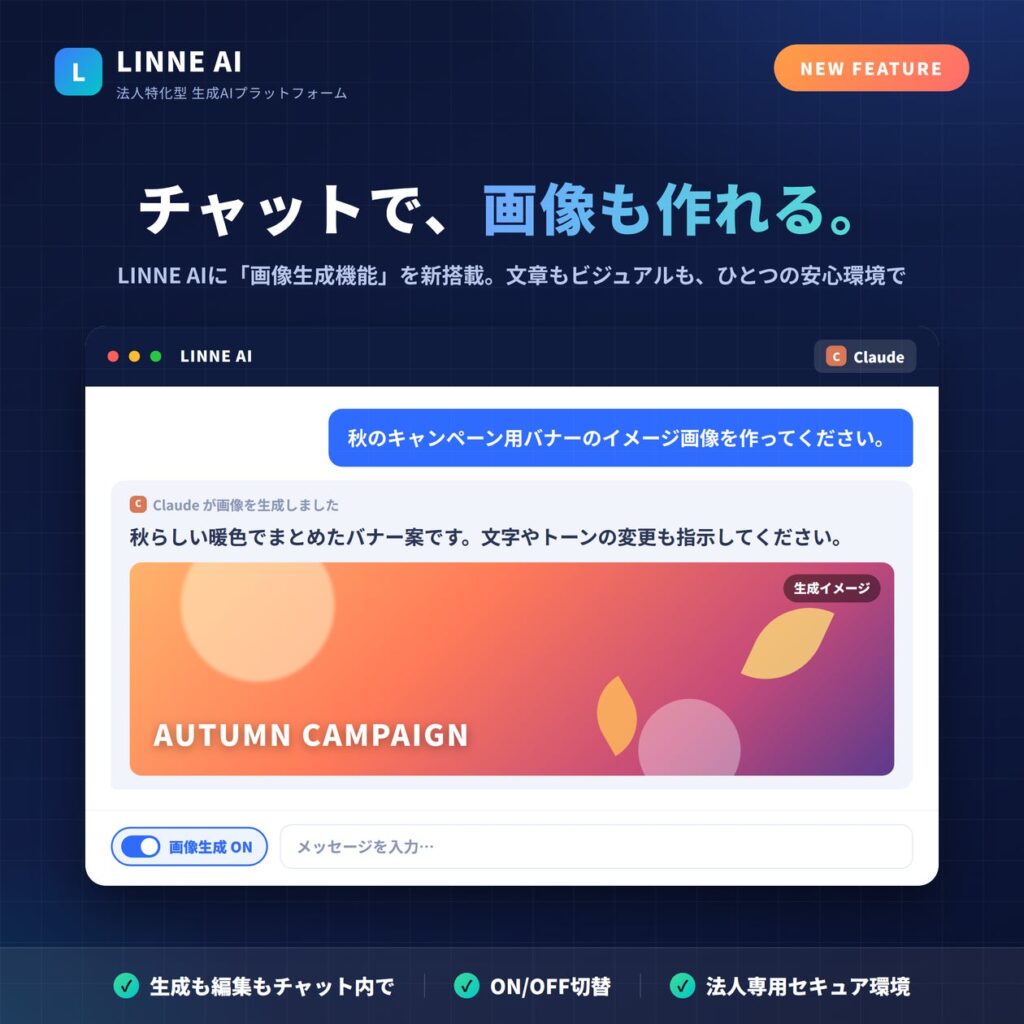 【機能アップデート】法人特化型 生成AI「LINNE AI（リンネAI）」に画像生成機能を搭載！チャット内で画像の生成・編集が可能に
