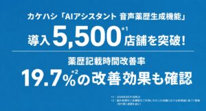 カケハシ「AIアシスタント 音声薬歴生成機能」、導入5,500店舗を突破！国内の薬局向けAI音声薬歴生成機能として業界トップクラス *¹ の導入数
