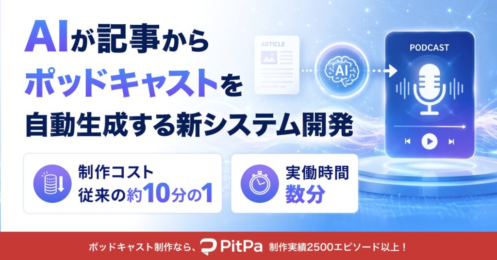 AIが記事からポッドキャストを自動生成する新システム開発。制作コストを従来の約10分の1、実働時間を数分に。