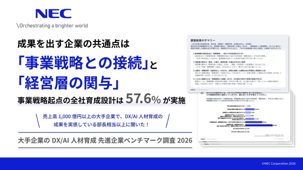 NEC、「大手企業のDX/AI人材育成 先進企業ベンチマーク調査2026」レポートを公開