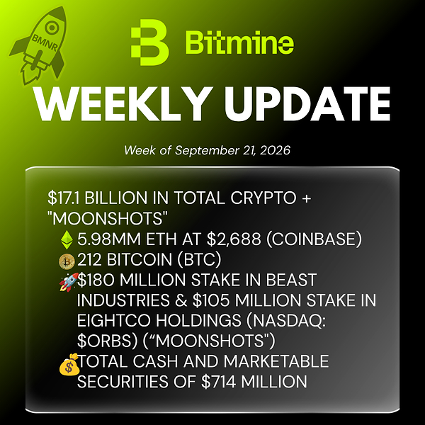 Bitmine Immersion Technologies (BMNR) Công Bố Lượng ETH Nắm Giữ Đạt 5,98 Triệu Token, Đưa Tổng Tài Sản Tiền Mã Hóa và Tiền Mặt Lên Mức 17,1 Tỷ USD