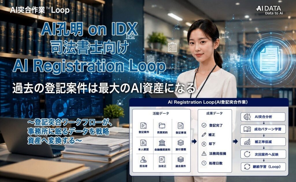 過去の登記案件は最大のAI資産になる司法書士向け「AI Registration Loop on IDX」新機能搭載 ～登記突合ワークフローが、事務所に眠るデータを戦略資産へ変換する～